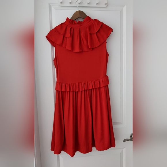 Maje Rutta Ruffled Crepe Mini Dress in Red S holiday - Picture 3 of 6